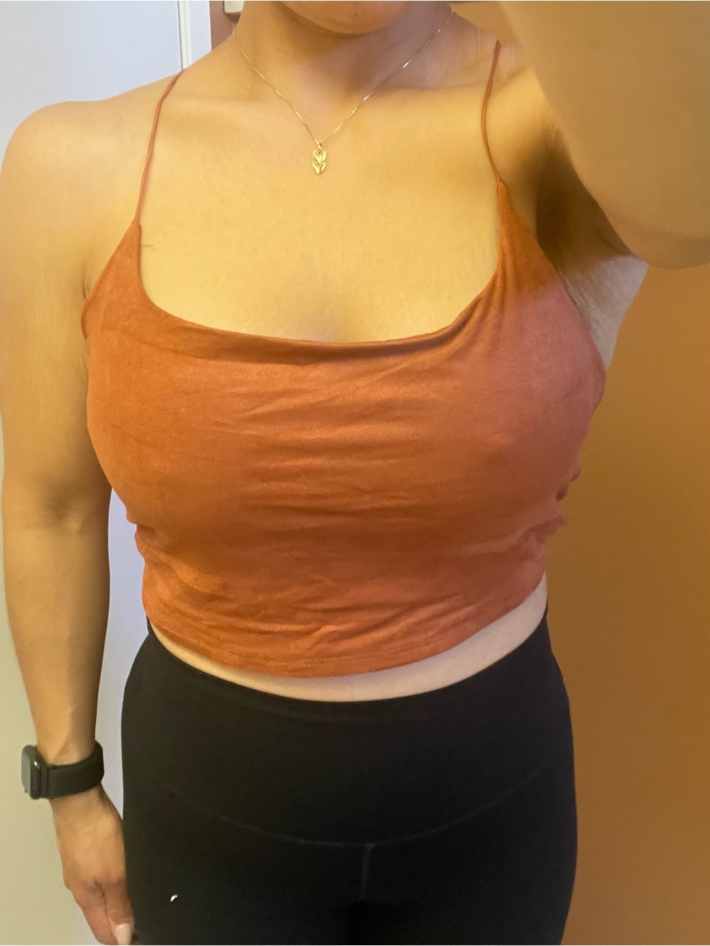 Rust Spaghetti-Strap Crop Tank Top